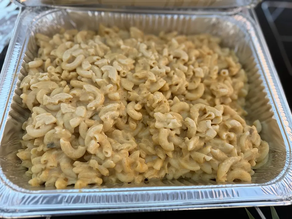 Macaroni and cheese in a foil catering pan